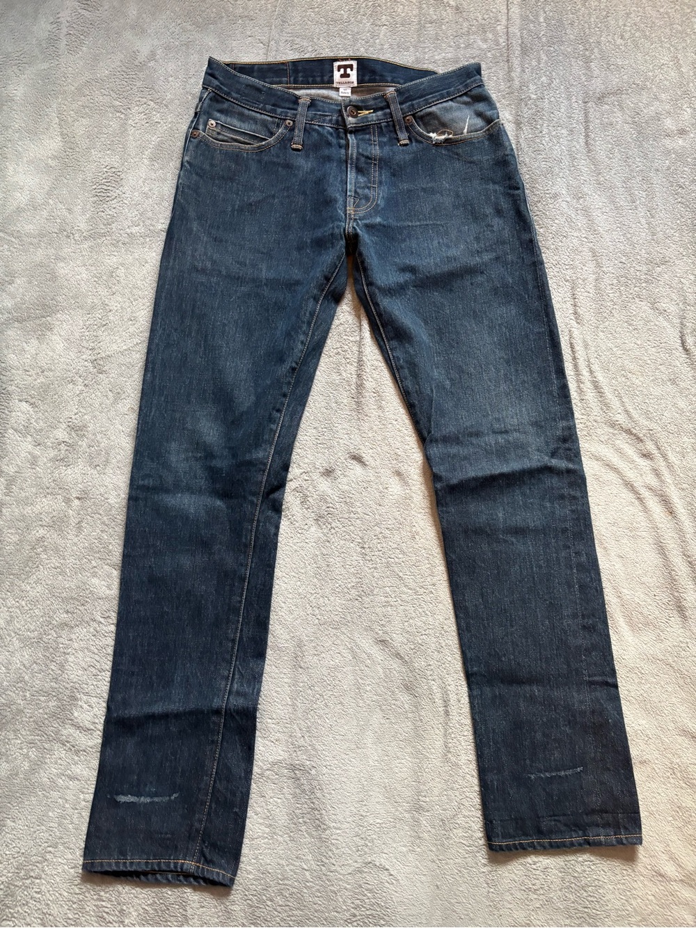 Tellason White Oak Denim Blue Jeans Men’s 30x30 Cotton USA Made Slim Tapered Fit